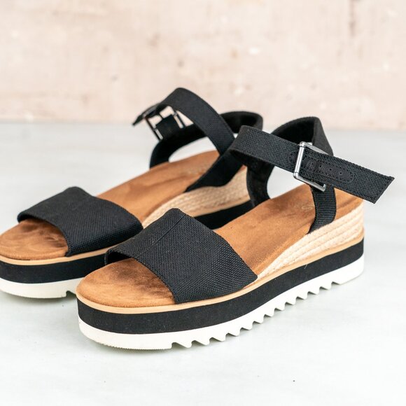 Toms Diana Canvas Platform Wedge Black Sz 7 - Picture 1 of 5